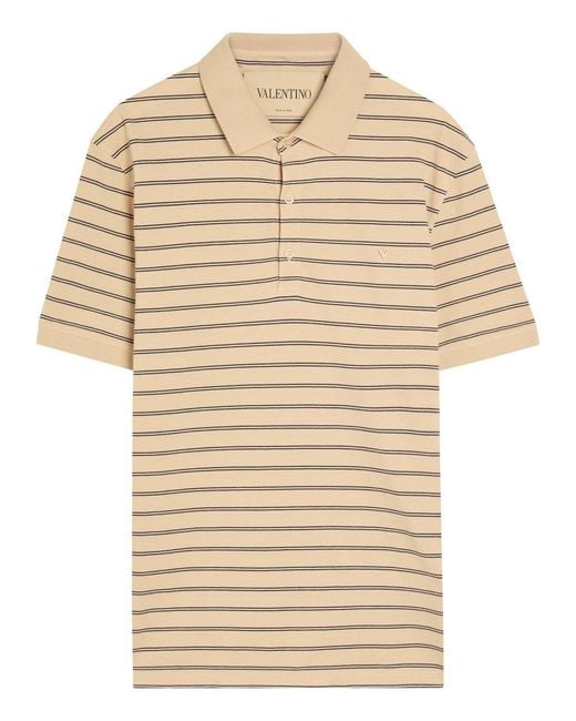 Valentino Natural Striped Piqué Cotton Polo Shirt for men