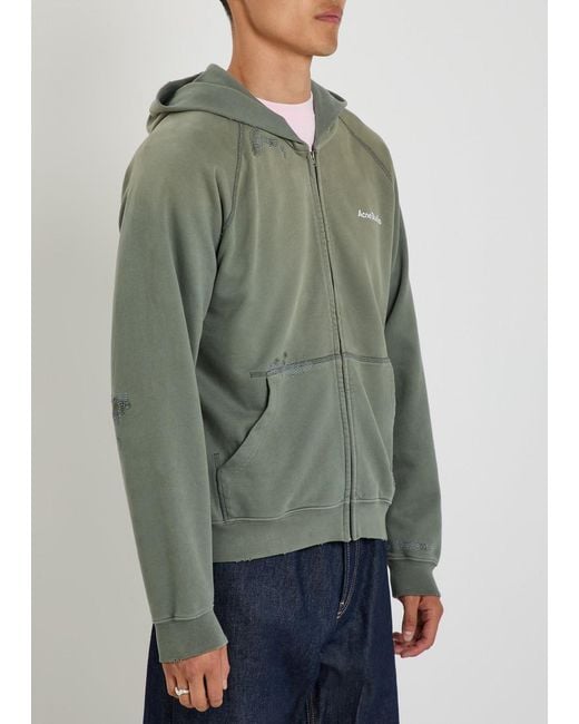 Acne Gray Logo Hooded Zip-Through Cotton Sweatshirt for men