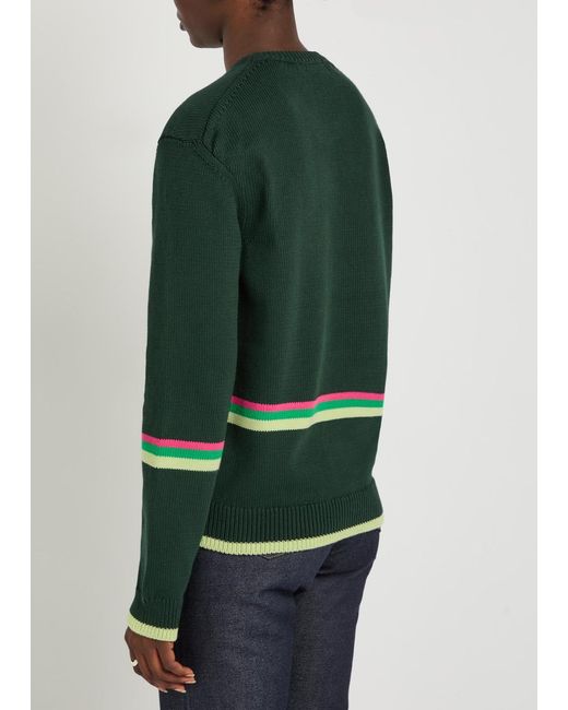 J.W. Anderson Green Sheep Striped Cotton-Knit Jumper