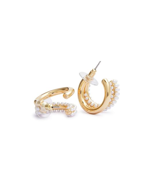 Kenneth Jay Lane White Embellished Double Hoop Earrings