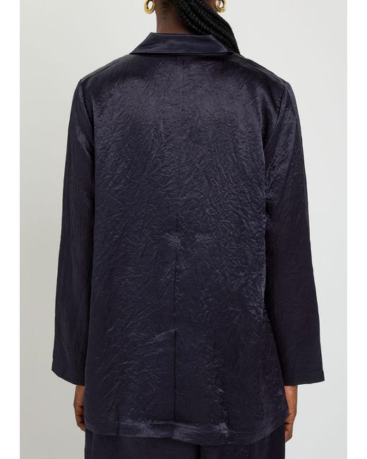 Eileen Fisher Blue Crinkled Satin Blazer