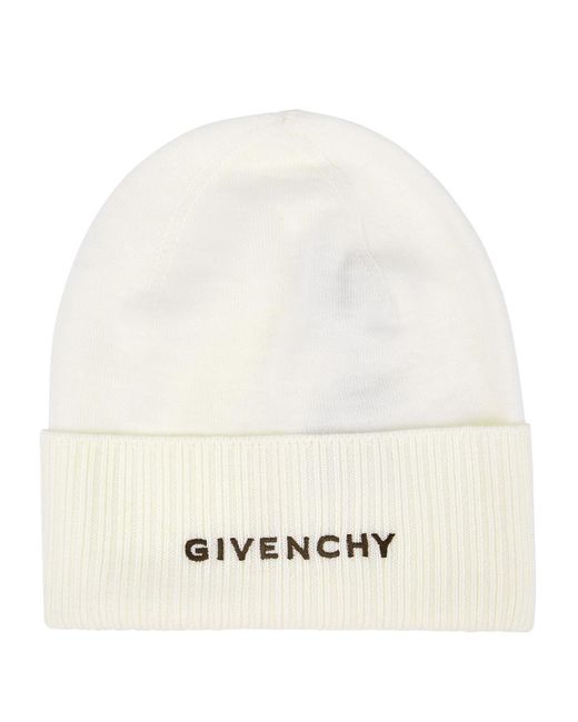 Givenchy White Logo-Embroidered Wool Beanie