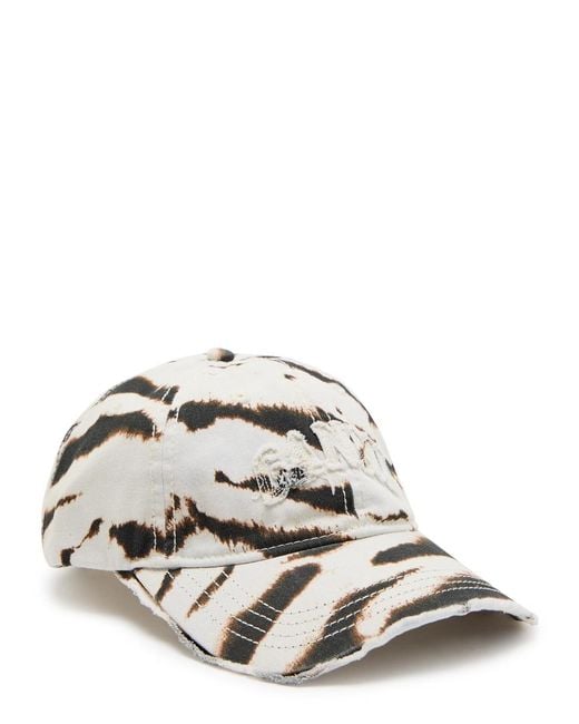 Ganni White Logo-Appliqué Zebra-Print Cotton Cap