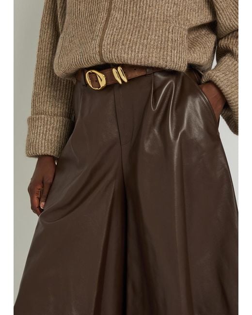 Brunello Cucinelli Brown Wide-Leg Leather Shorts