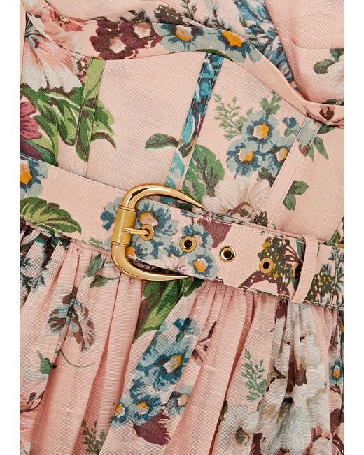 Zimmermann Natural Matchmaker Floral-print Linen-blend Midi Dress