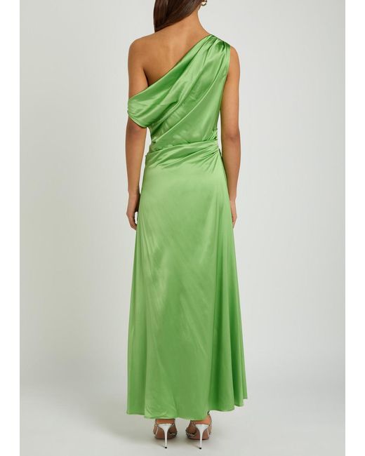 Staud Green Phare Draped Stretch-Silk Maxi Dress