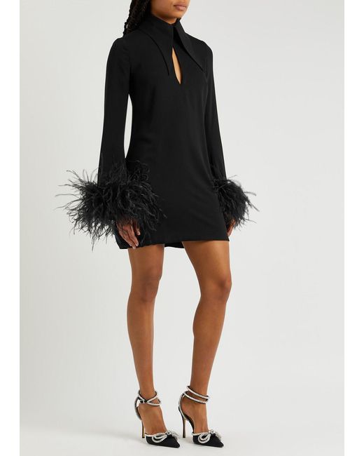 16Arlington Black Michelle Feather-trimmed Mini Dress