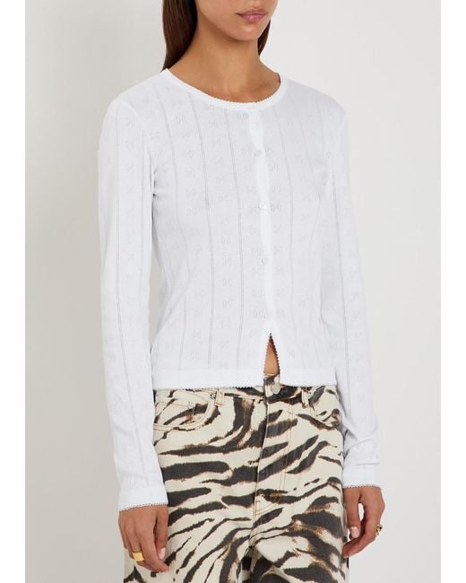 Ganni White Pointelle Cotton Top