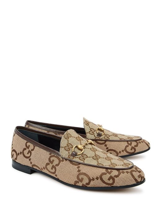 Gucci Natural Jordaan Gg-Monogrammed Canvas Loafers