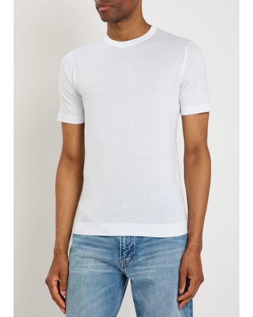 John Smedley White Lorca Fine-Knit Cotton T-Shirt for men