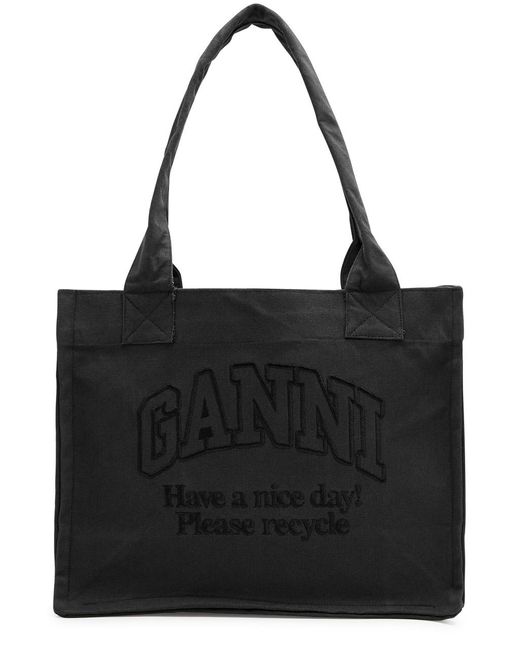 Ganni Black Easy Shopper Large Canvas Tote