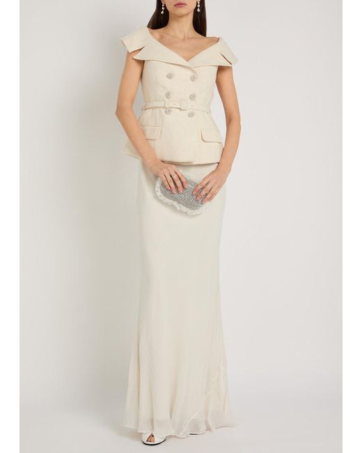 Self-Portrait White Tailored Double-Breasted Bouclé Maxi Dress