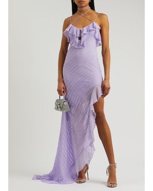 De La Vali Purple Magdalena Asymmetric Chiffon Maxi Dress
