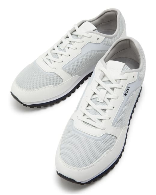 Boss White Parkour Panelled Mesh Sneakers for men