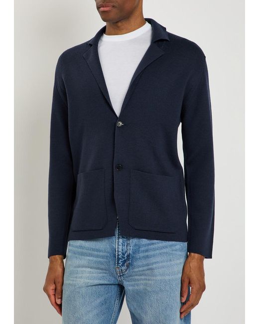 John Smedley Blue Narah Merino Wool Cardigan for men
