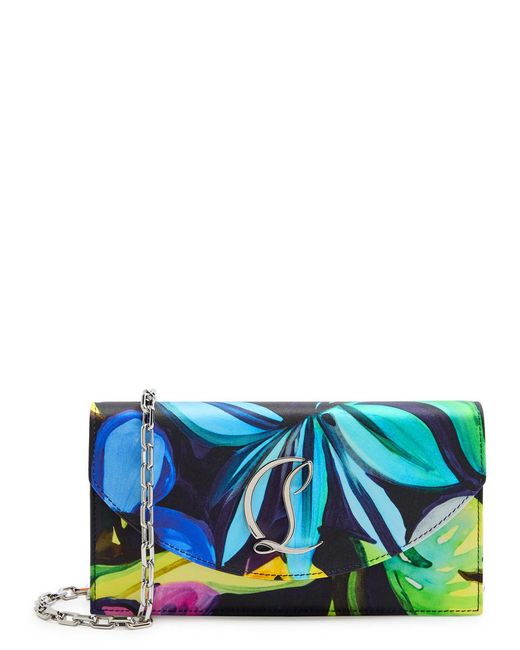 Christian Louboutin Blue Floral-Print Satin-Crepe Clutch