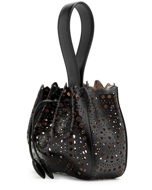 Alaïa Black Alaïa Rose Marie Laser-cut Leather Bucket Bag