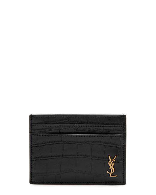 Saint Laurent Black Crocodile-effect Leather Card Holder for men