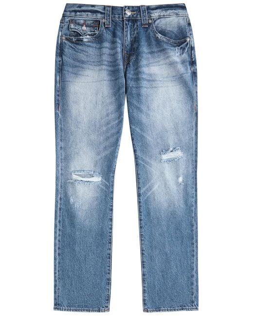 True Religion Blue Ricky Distressed Straight-Leg Jeans for men