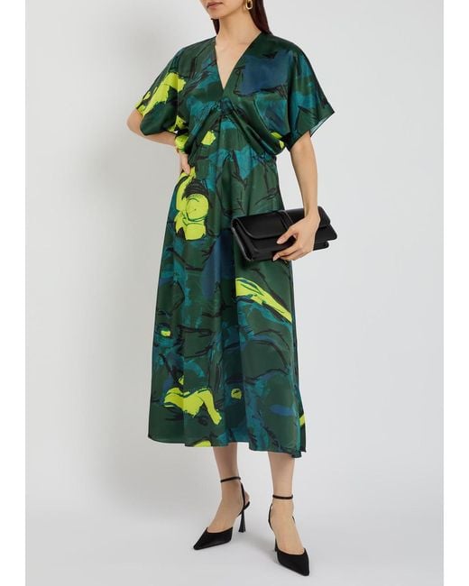 Roksanda Green Sadee Printed Satin Midi Dress