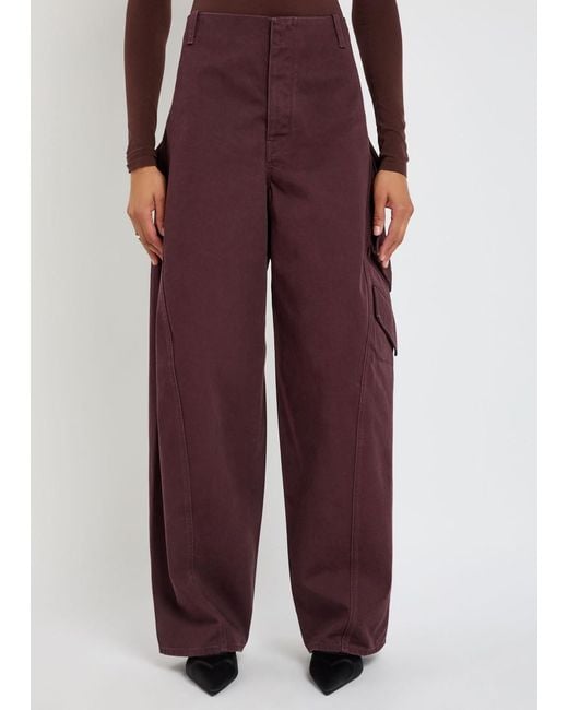 Alaïa Purple Barrel-Leg Cotton Cargo Trousers