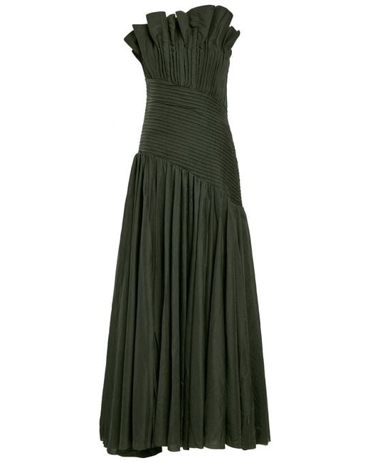 Aje. Green Aquiline Pleated Woven Gown