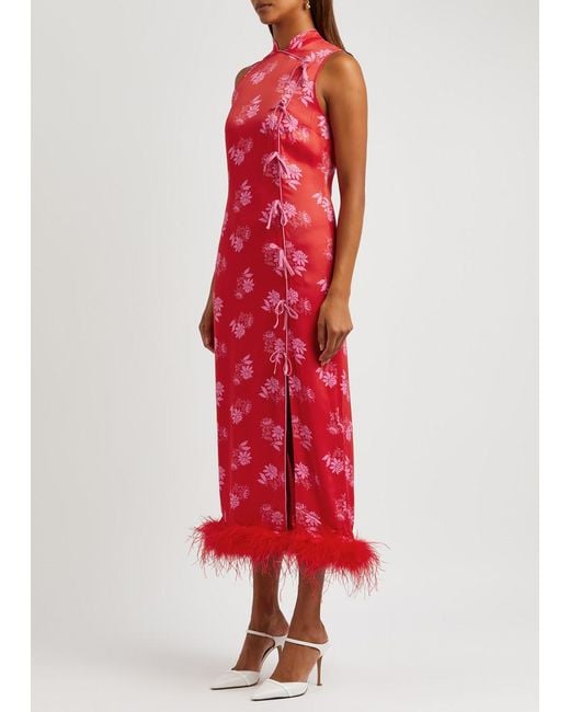 Kitri Red Myla Floral-jacquard Satin Midi Dress