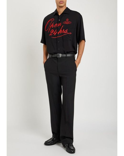Vivienne Westwood Black Open 24Hr Bowling Printed Woven Shirt for men