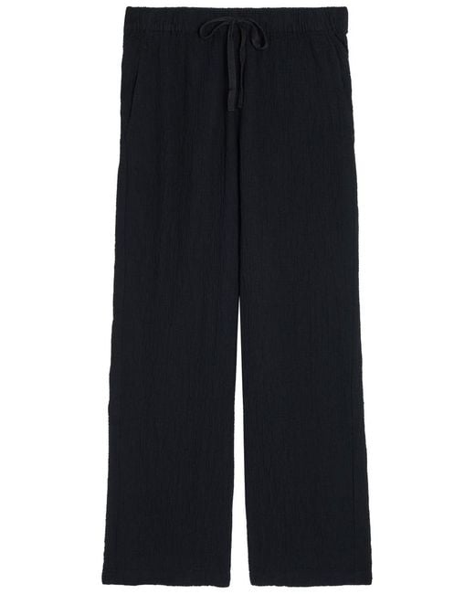 Eileen Fisher Blue Straight-Leg Seersucker Trousers