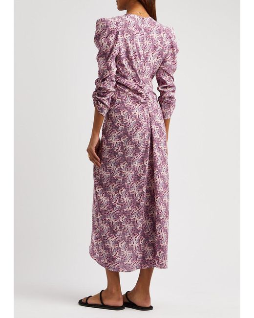 Isabel Marant Purple Albini Printed Stretch-silk Midi Dress