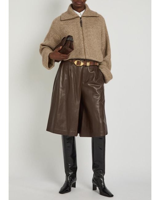 Brunello Cucinelli Brown Wide-Leg Leather Shorts