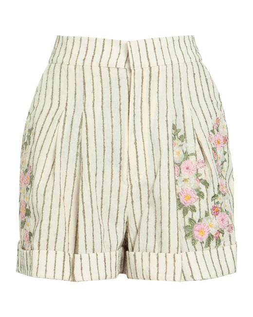 Agua Bendita Natural Rommy Embroidered Cotton-Blend Shorts