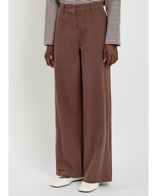 Eileen Fisher Brown Wide-Leg Cotton Trousers