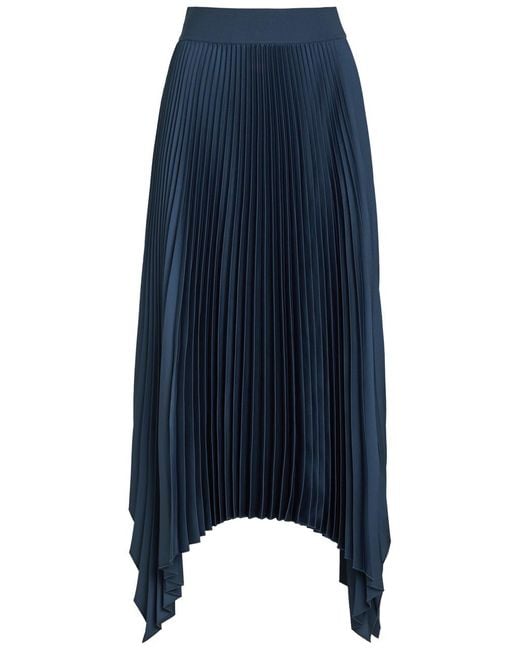 Joseph Blue Ade Plissé Satin Midi Skirt