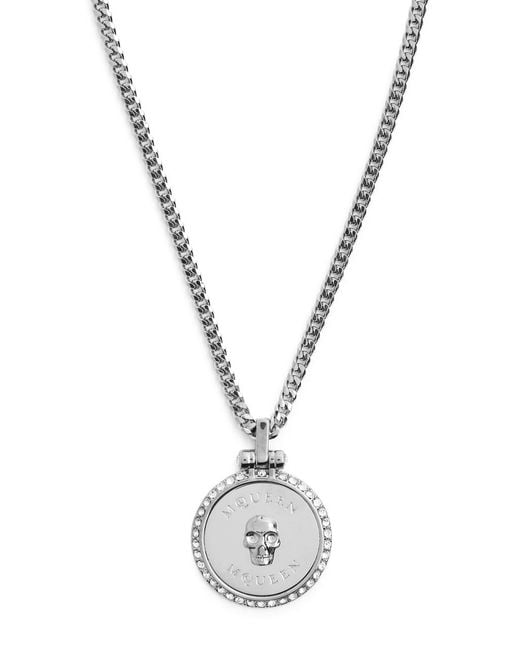 McQueen Metallic Sovereign Crystal-Embellished Skull Necklace for men