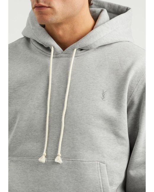 Saint Laurent Gray Logo-Embroidered Hooded Cotton Sweatshirt for men