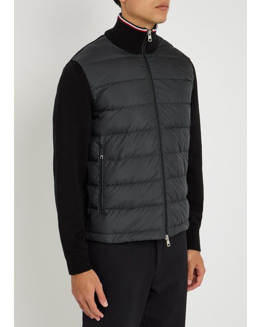 Moncler Black Quilted Shell And Knit Jacket for men