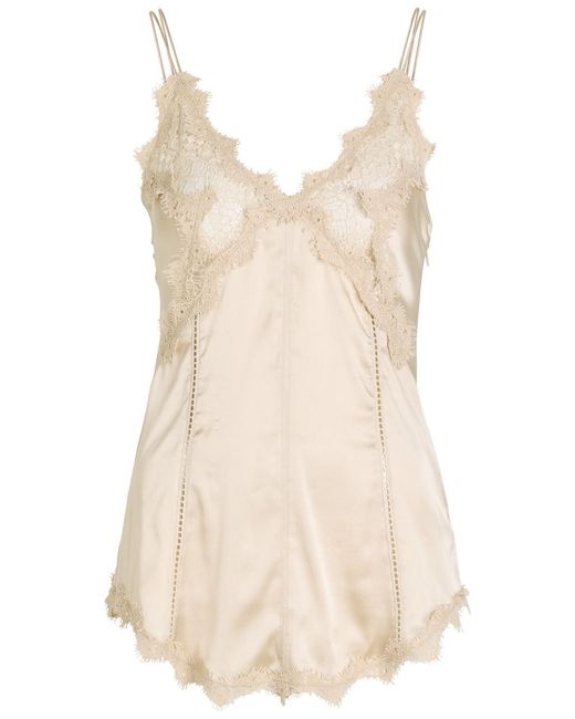 Isabel Marant Natural Diandra Lace-Embellished Stretch-Silk Camisole Top