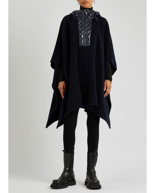 Moncler Blue Hooded Wool Cape