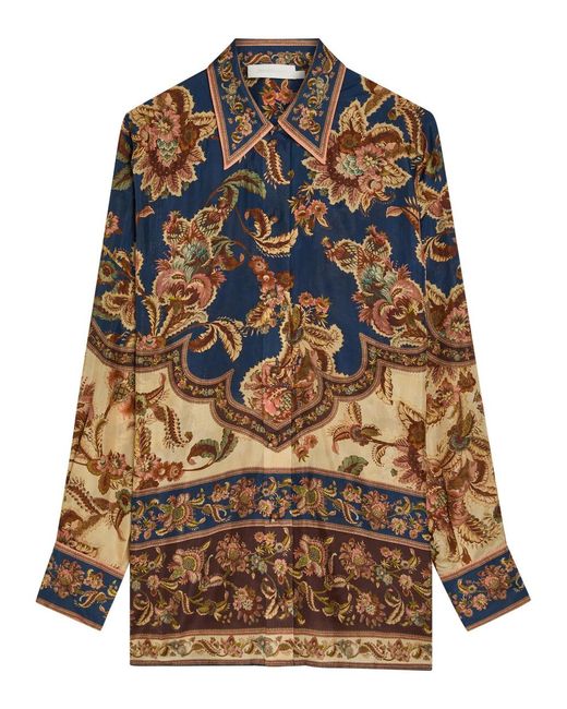 Zimmermann Blue Aster Printed Silk Shirt