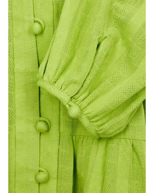 Diane von Furstenberg Green Gigi Tiered Cotton Midi Dress