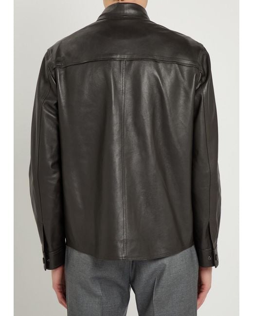 Slowear Black Leather Overshirt Jacket for men