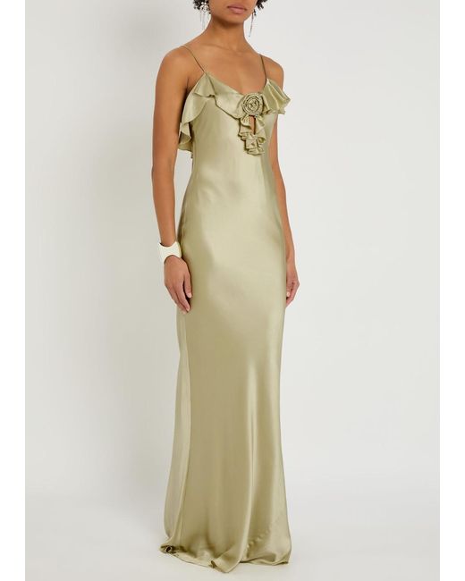 De La Vali Metallic Esperanza Ruffle-Trimmed Silk-Blend Maxi Dress