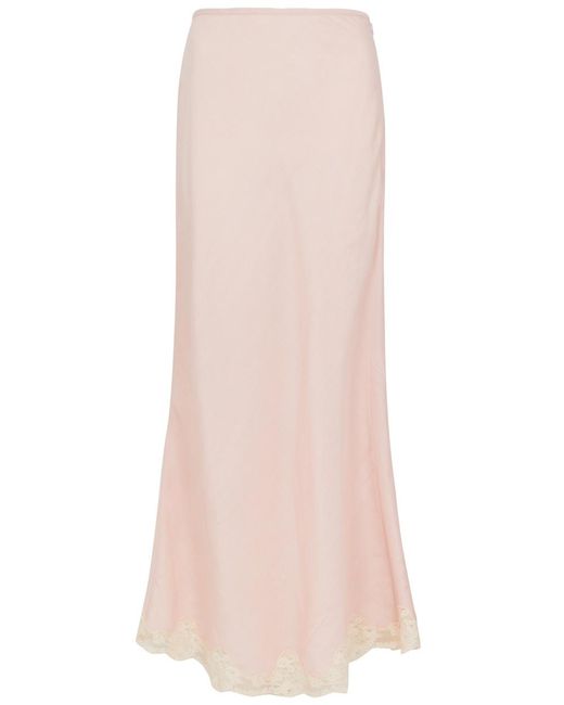 Rixo Pink Crystal Lace-Trimmed Maxi Skirt