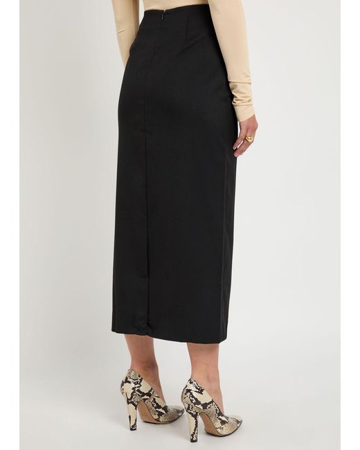 Reformation Black Britt Twill Midi Skirt