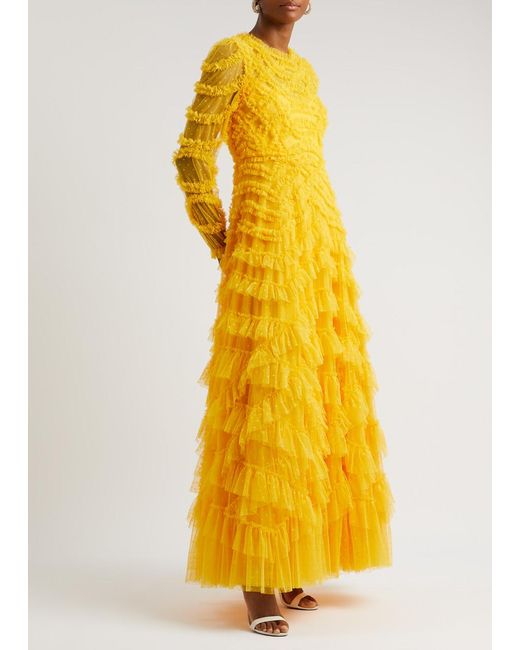 Needle & Thread Yellow Lana Ruffled Tulle Gown