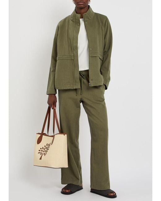 Eileen Fisher Green Straight-Leg Cotton And Linen-Blend Trousers