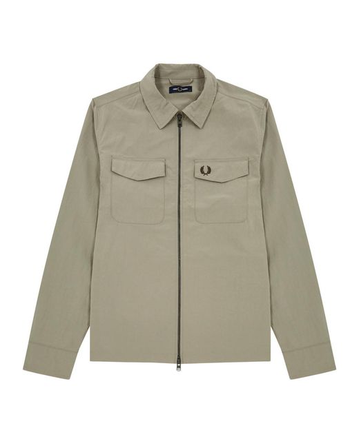 Fred Perry Natural Logo-Embroidered Crinkled Nylon Overshirt for men