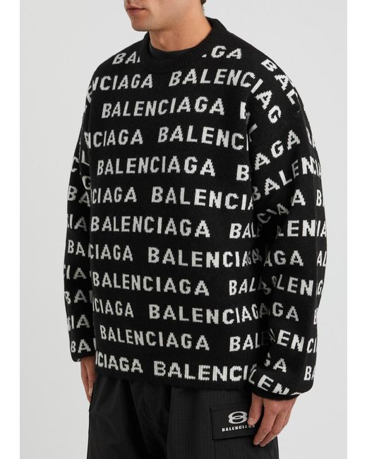 Balenciaga Black Logo-Intarsia Wool-Blend Jumper for men