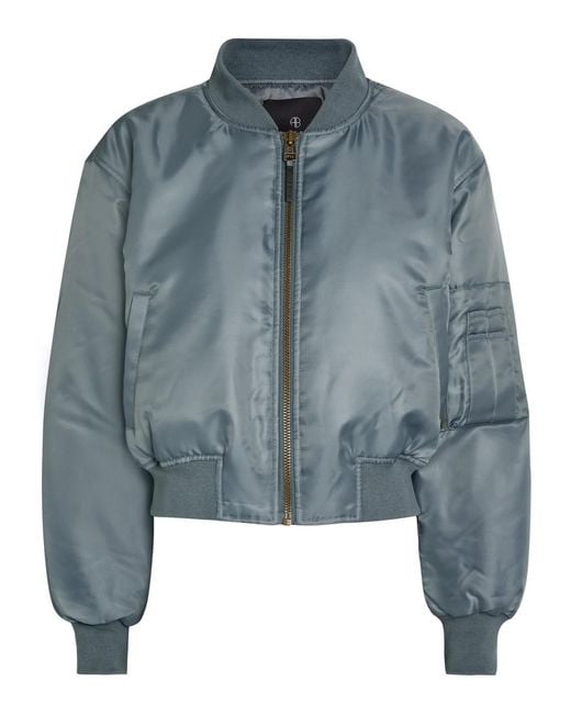 Anine Bing Blue Leon Padded Satin-Twill Cropped Bomber Jacket